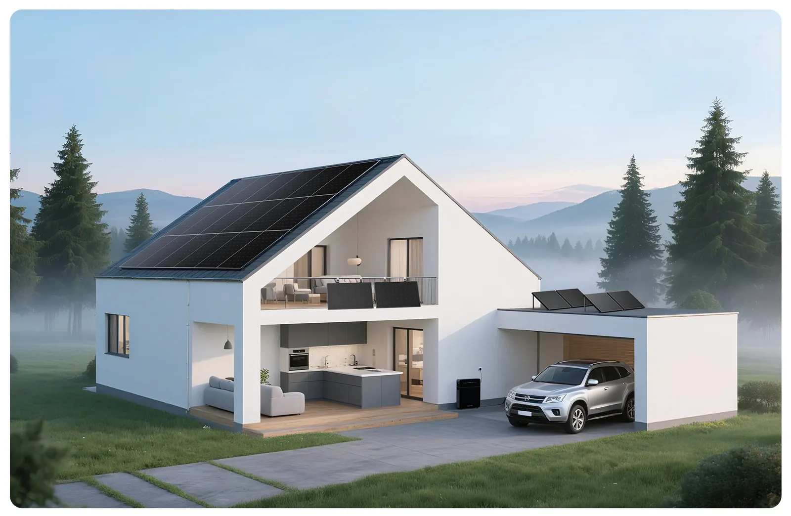 Maison individuelle équipée de panneaux solaires en toiture