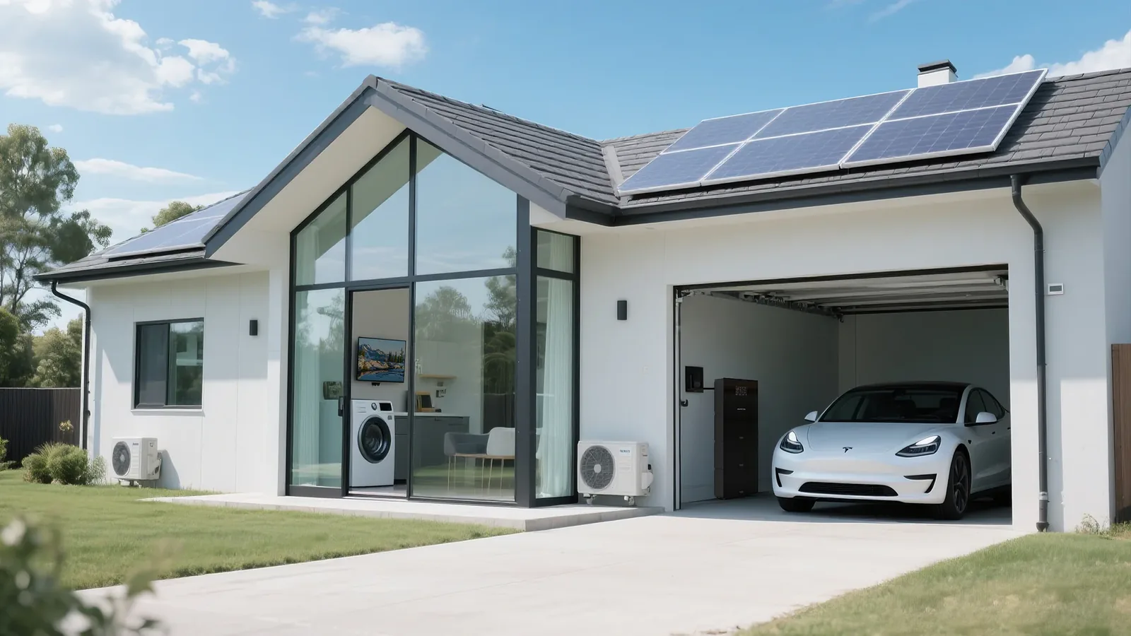 Villa avec toiture photovoltaïque, pompe à chaleur et borne de recharge